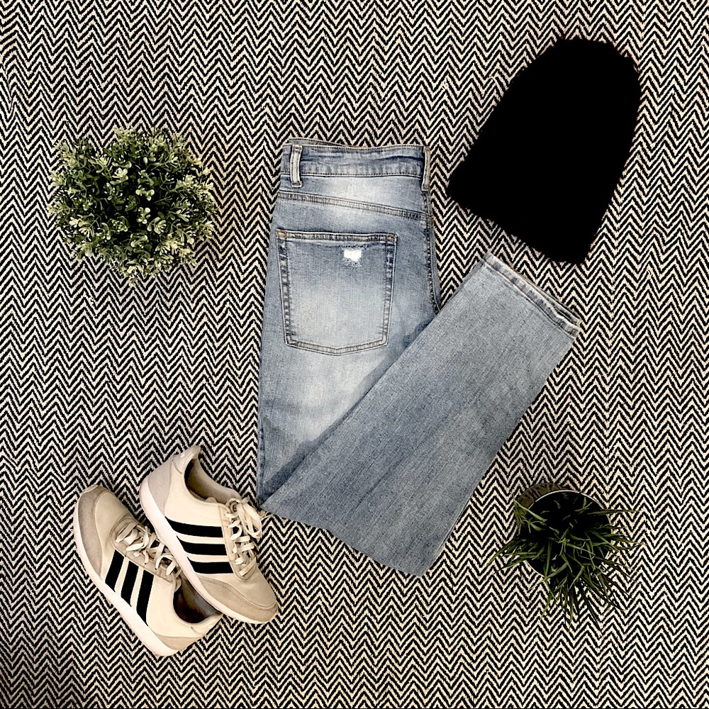 High-Rise, Distressed Jeans